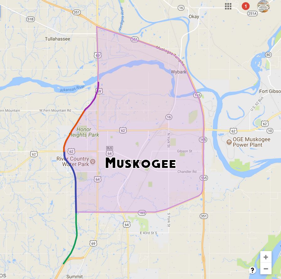 Muskogee Hwy 69 overpass map